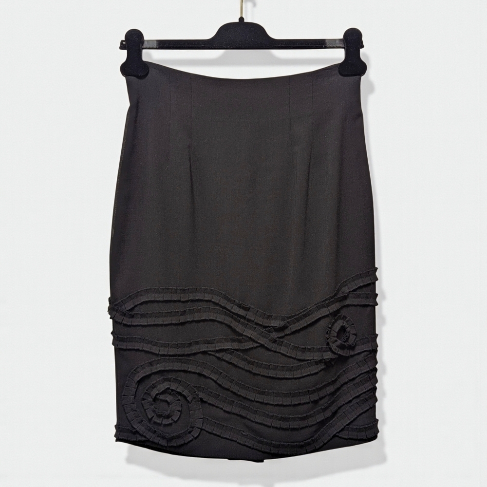 Catherine Malandrino Wool Blend Pencil Skirt Corded Appliqué Black NWT Size 6